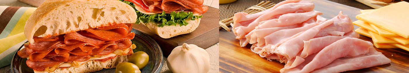 Classic deli sandwich on a wooden board